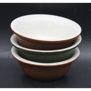 Vintage Hall China Cereal Bowls Set of 3 Brown Green USA 391
